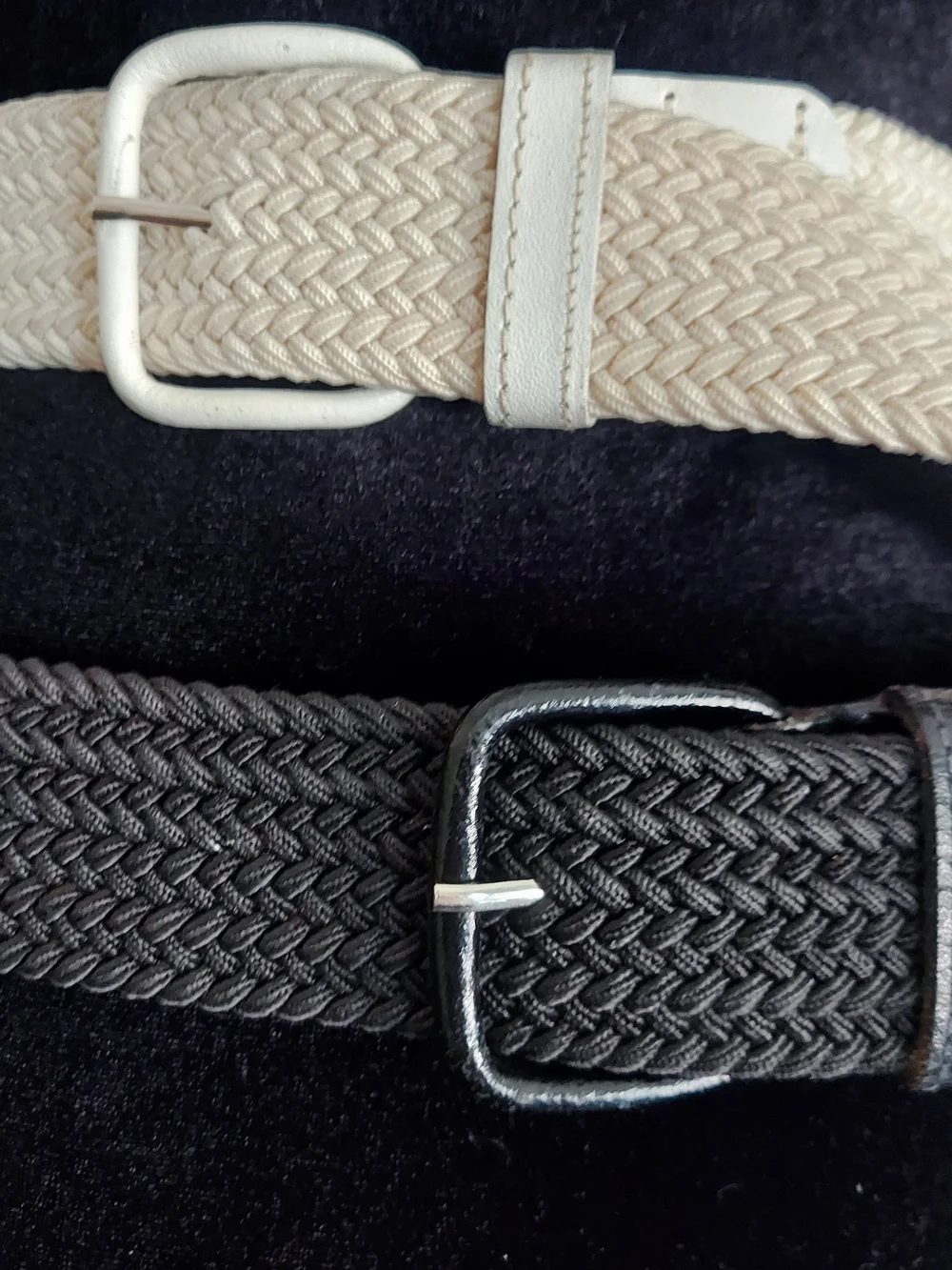 Lot Of 2 Vintage Men's Woven Stretch Belts - Black & Off-White